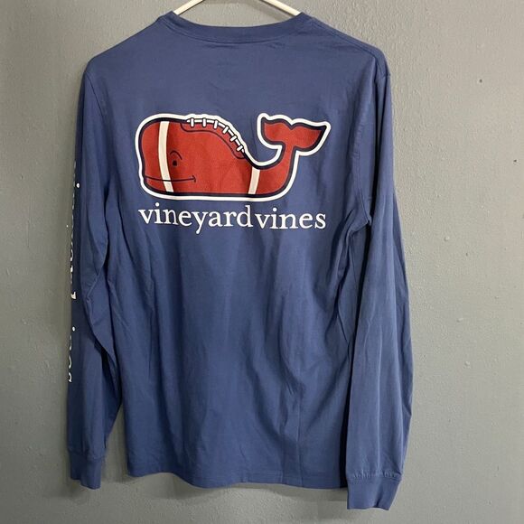 Vineyard Vines Men's Classic Blue Long Sleeve Tee Football Theme XS #711 - Picture 5 of 6